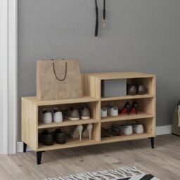 Berkfield Home Shoe Cabinet Sonoma Oak 102x36x60 cm Engineered Wood in Beige - Size: 102 x 36 x 60 cm - thumbnail 6