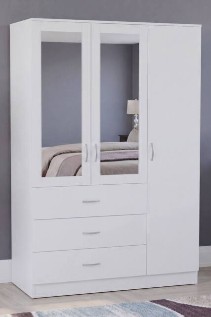 Home Discount Vida Designs Riano 3 Door 3 Drawer Mirrored Wardrobe Bedroom Furniture in White - image 1
