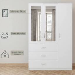 Home Discount Vida Designs Riano 3 Door 3 Drawer Mirrored Wardrobe Bedroom Furniture in White - thumbnail 4