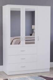 Home Discount Vida Designs Riano 3 Door 3 Drawer Mirrored Wardrobe Bedroom Furniture in White