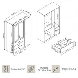 Home Discount Vida Designs Riano 3 Door 3 Drawer Mirrored Wardrobe Bedroom Furniture in White - thumbnail 2