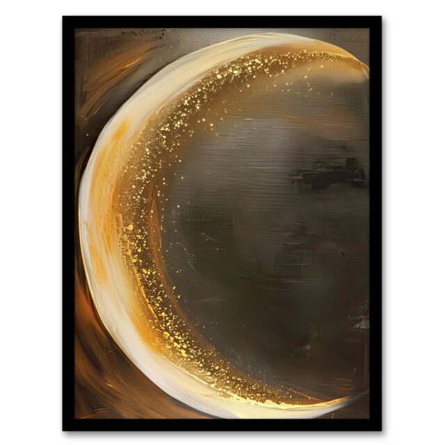 "Artery8 Crescent Moon Oil Painting Gold Sparkle Framed Art Print in Brown - Size: W12"" x H16""" - image 1