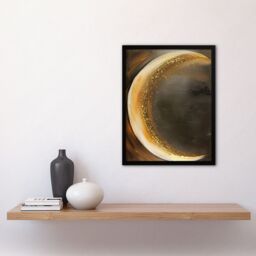 "Artery8 Crescent Moon Oil Painting Gold Sparkle Framed Art Print in Brown - Size: W12"" x H16""" - thumbnail 4