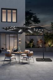 Garden Sanctuary Garden Solar LED Lighted Patio Parasol，Cross Base & Square Base in Dark Grey - thumbnail 1