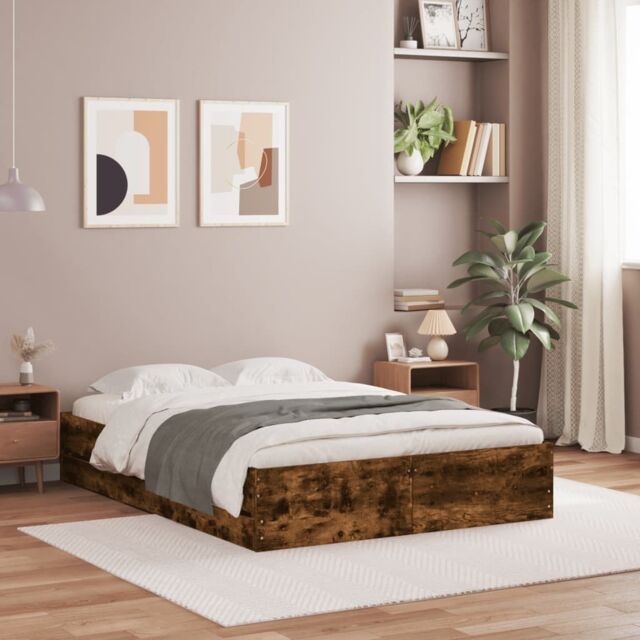 Berkfield Home Bed Frame with Drawers without Mattress Smoked Oak 120x190 cm Small Double in Brown - image 1