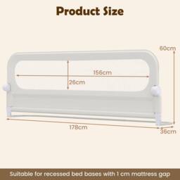 CASART Foldable Toddler Bed Rail 178 cm Long Adjustable Baby Bed Rail Guard in White - thumbnail 2
