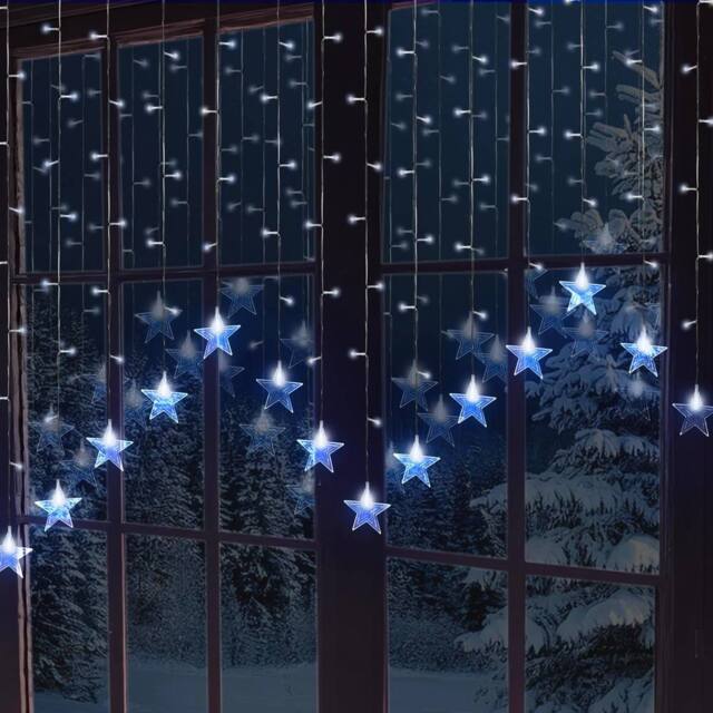 Globrite 104 LED Curtain Fairy Lights with 8 Modes - Star - Cool White - image 1