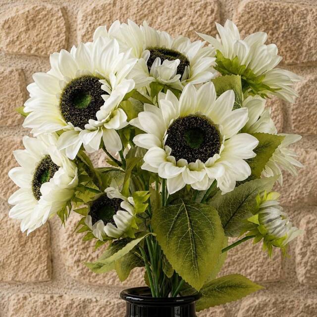 Leaf Pack of 6 x 88cm White Artificial Sunflower 18 heads Premium - Size: 6 x 88 cm - image 1