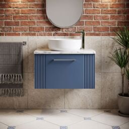 Balterley 1 Drawer Wall Hung Vanity Unit Marble Laminate Worktop, Blue 600mm - thumbnail 8