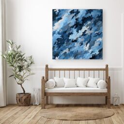 Warren Reed - Designer Blue & Grey Canvas Brushstrokes Canvas - Size: w10 inch x h10 inch - thumbnail 3
