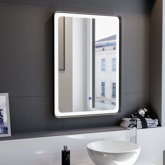 Nes Home Touch Sensor Bathroom LED Mirror Demister 500x700mm Matte Black in Silver - image 1