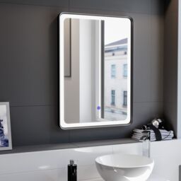 Nes Home Touch Sensor Bathroom LED Mirror Demister 500x700mm Matte Black in Silver - thumbnail 1