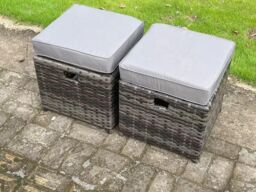 Fimous High Back Rattan Corner Sofa Set Outdoor Furniture Rectangular Dining Table 2 Small Footstools 8 Seater in Dark Grey - thumbnail 3