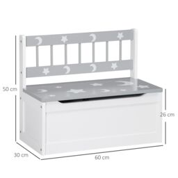 ZONEKIZ 2 In 1 Wooden Toy Box, Kids Storage Bench with Safety Rod - Grey - thumbnail 3