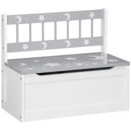 ZONEKIZ 2 In 1 Wooden Toy Box, Kids Storage Bench with Safety Rod - Grey - thumbnail 2