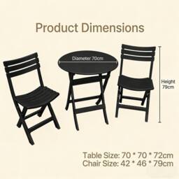 Alivio 3-Piece Folding Bistro Table & Chairs Set, Foldable Space-Saving Patio Furniture Set w/ Round Table & 2 Chairs, Durable Indoor Outdoor Cafe - thumbnail 6