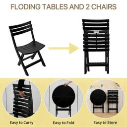 Alivio 3-Piece Folding Bistro Table & Chairs Set, Foldable Space-Saving Patio Furniture Set w/ Round Table & 2 Chairs, Durable Indoor Outdoor Cafe - thumbnail 4