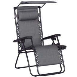 OUTSUNNY Zero Gravity Chair Adjustable Patio Lounge w/ Cup Holder in Grey - thumbnail 2