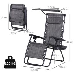 OUTSUNNY Zero Gravity Chair Adjustable Patio Lounge w/ Cup Holder in Grey - thumbnail 3