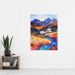 "Artery8 Glencoe Mountain Cottages Scottish Landscape Wall Art Print - Size: W12"" x H16""" - thumbnail 4
