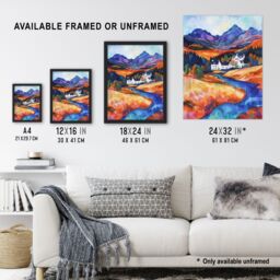 "Artery8 Glencoe Mountain Cottages Scottish Landscape Wall Art Print - Size: W12"" x H16""" - thumbnail 3