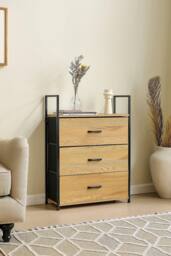 H&O Direct Freestanding 3-Drawer Wood & Fabric Storage Cabinet in Natural - thumbnail 2