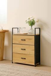 H&O Direct Freestanding 3-Drawer Wood & Fabric Storage Cabinet in Natural - thumbnail 3