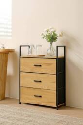 H&O Direct Freestanding 3-Drawer Wood & Fabric Storage Cabinet in Natural - thumbnail 1