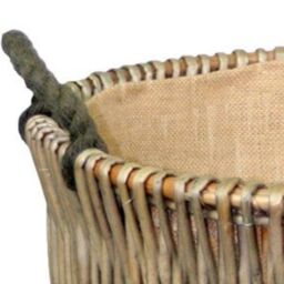 Red Hamper Wicker Round Grey Hessian Lined Log Basket in Brown - thumbnail 2