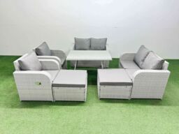 Fimous 8 Seater PE Rattan Garden Furniture Set Outdoor Love Sofa Set in Light Grey - thumbnail 1