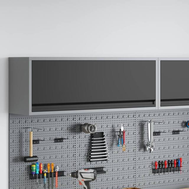 Berkfield Home Tool Cabinet Wall-Mounted with Gas-Lift Door Black 100x25x35 cm in Grey - Size: 100 x 25 x 35 cm - image 1