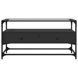 Berkfield Home TV Cabinet with Glass Top Black 98x35x51 cm Engineered Wood - Size: 98 x 35 x 51 cm - thumbnail 4