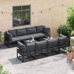 Berkfield Home Garden Sofa Set 9 pcs Black 70 x 70 x 32 cm Aluminium - thumbnail 5