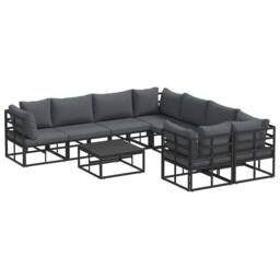 Berkfield Home Garden Sofa Set 9 pcs Black 70 x 70 x 32 cm Aluminium - thumbnail 7