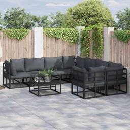Berkfield Home Garden Sofa Set 9 pcs Black 70 x 70 x 32 cm Aluminium - thumbnail 2