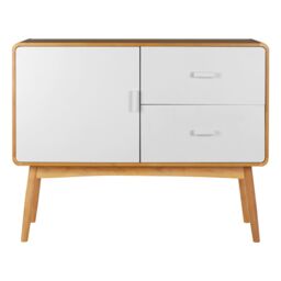 Orsina Scandi Style Sideboard, Natural Wood Sideboard, Modern Oak Wood Sideboard, 1 Door & 2 Drawer Sideboard in White