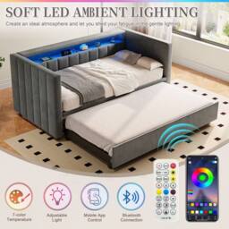 Direct Wicker Multifunctional Pull-out Sofa Bed with USB-Type-C port, LED lighting in Dark Grey - Size: Single - thumbnail 3