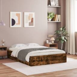 Berkfield Home Bed Frame with Drawers without Mattress Smoked Oak 135x190 cm Double in Brown - thumbnail 2