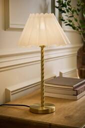 ValueLights Maura Scallop Pleated Taper Shade Brushed Gold Twist Table Lamp & Bulb - thumbnail 2
