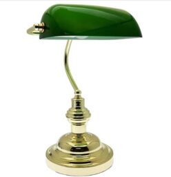 "Almineez Classic 15"" Retro Bankers Lamp Handmade Tilting Emerald Green Glass Shade - Size: 15 inches"