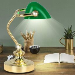 "Almineez Classic 15"" Retro Bankers Lamp Handmade Tilting Emerald Green Glass Shade - Size: 15 inches" - thumbnail 2