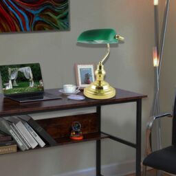 "Almineez Classic 15"" Retro Bankers Lamp Handmade Tilting Emerald Green Glass Shade - Size: 15 inches" - thumbnail 4