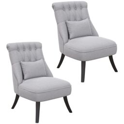 HOMCOM Fabric Single Sofa Upholstered Accent Chair with Pillow Set of 2 in Grey - thumbnail 2