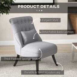 HOMCOM Fabric Single Sofa Upholstered Accent Chair with Pillow Set of 2 in Grey - thumbnail 4