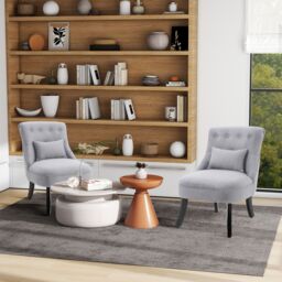 HOMCOM Fabric Single Sofa Upholstered Accent Chair with Pillow Set of 2 in Grey - thumbnail 1