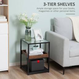HOMCOM Industrial Side Table with 3-tier Storage Shelves for Living Room in Brown - thumbnail 6
