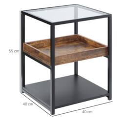 HOMCOM Industrial Side Table with 3-tier Storage Shelves for Living Room in Brown - thumbnail 3