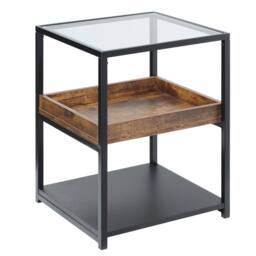 HOMCOM Industrial Side Table with 3-tier Storage Shelves for Living Room in Brown - thumbnail 2