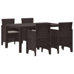 Berkfield Home 5 Piece Garden Dining Set with Cushions Brown Poly Rattan - thumbnail 2