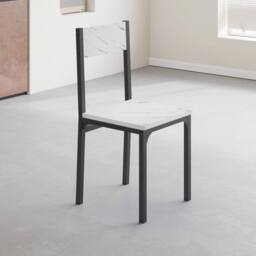 VOGREX White Marble 5-Piece Dining Set MDF Top Metal Frame Table & Chairs - thumbnail 5